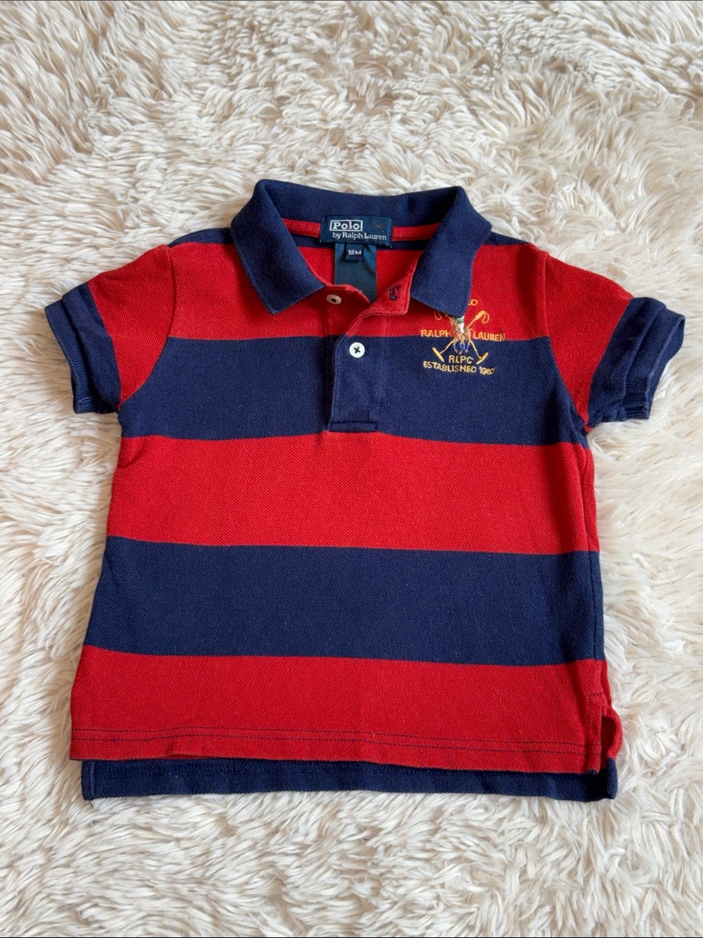 🐎Ralph Lauren Red & Navy Wide-Stripe Polo 12 months